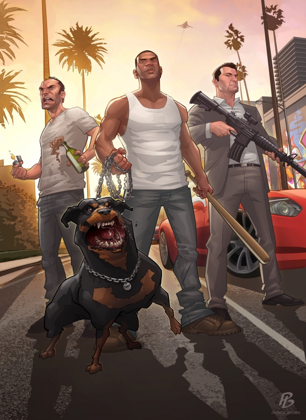 Карикатурные главные герои Grand Theft Auto 5